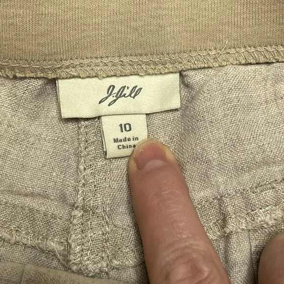 J. Jill Elastic Tie Waist Linen Khaki Cargo Shorts Size 10 - Picture 4 of 8